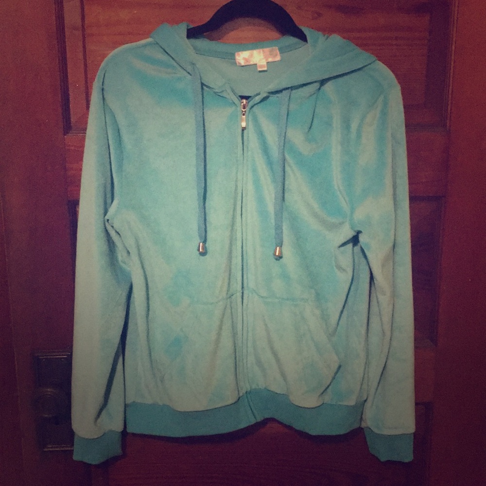 Aqua blue zip-up hoodie, size L